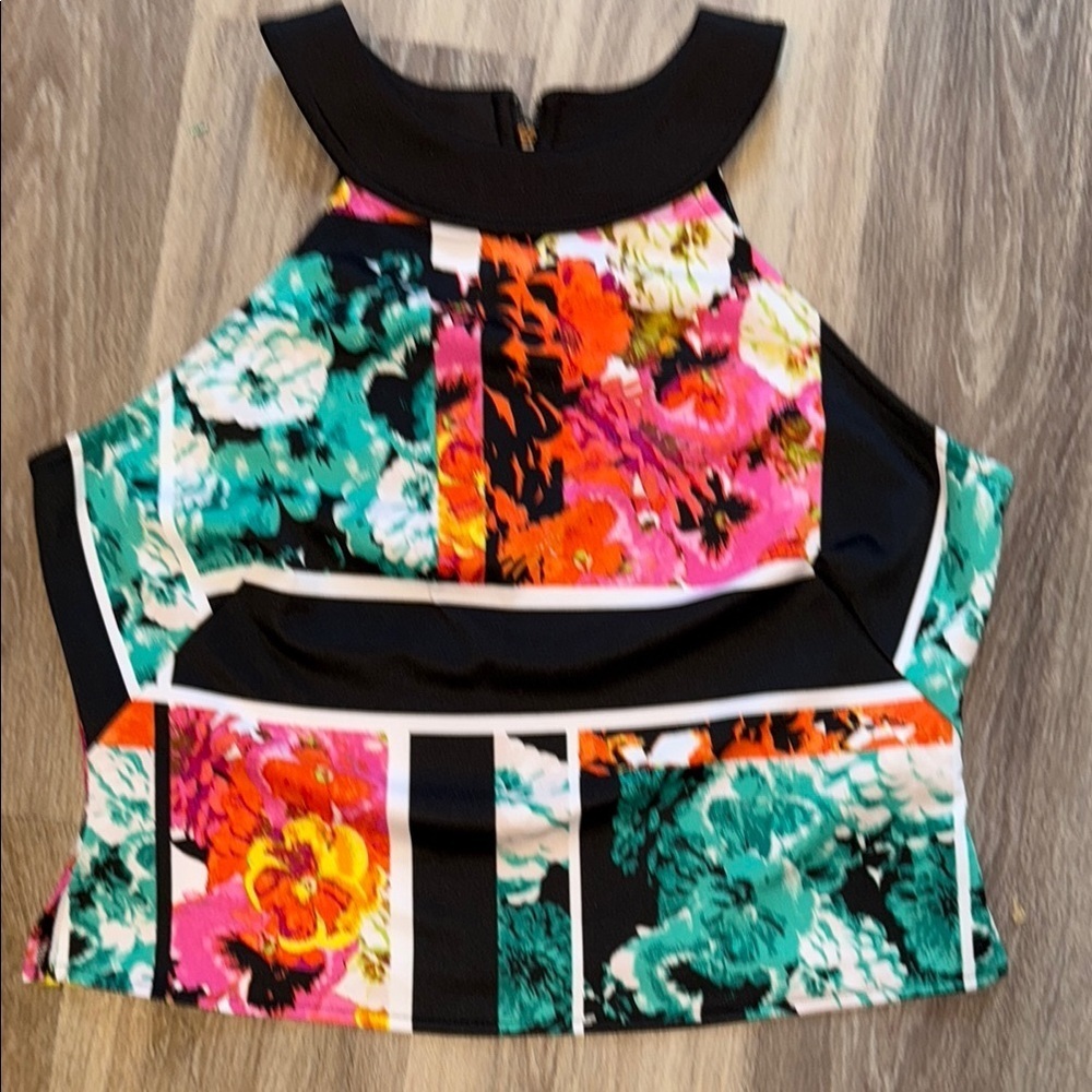 Bisou Bisou Blue and Orange Sleeveless Halter Top